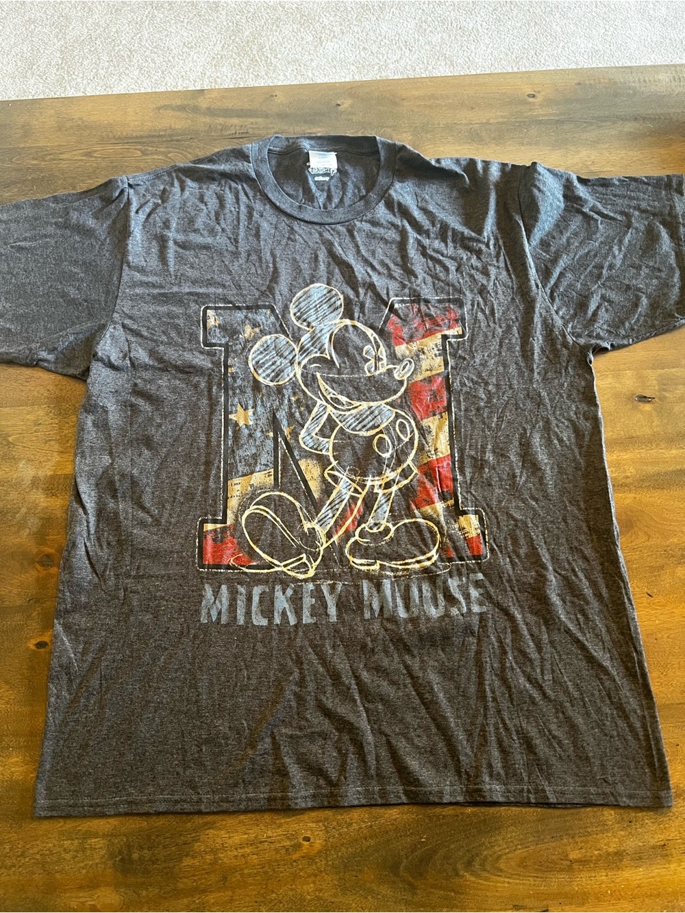 Port and Company Charcoal Mickey Mouse Graphic Tee with Red and Cream Accents